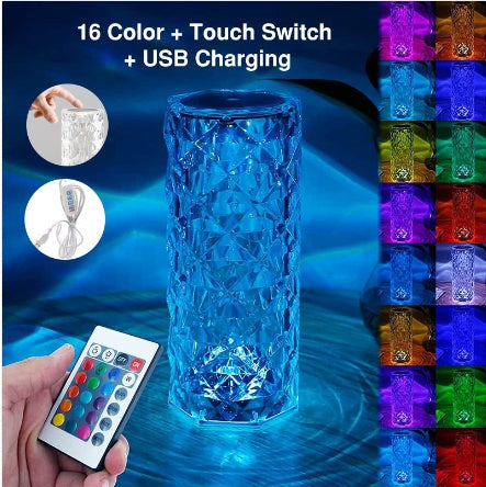 Lámpara de mesa creativa de diamante de cristal recargable de acrílico para mesita de noche