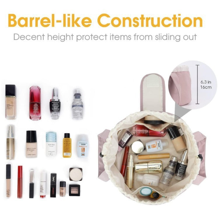 Neceser de Maquillaje con Cordón tipo Barril de Gran Capacidad para Mujer, Organizador de Artículos de Tocador, Bolsa de Almacenamiento de Viaje para Dama
