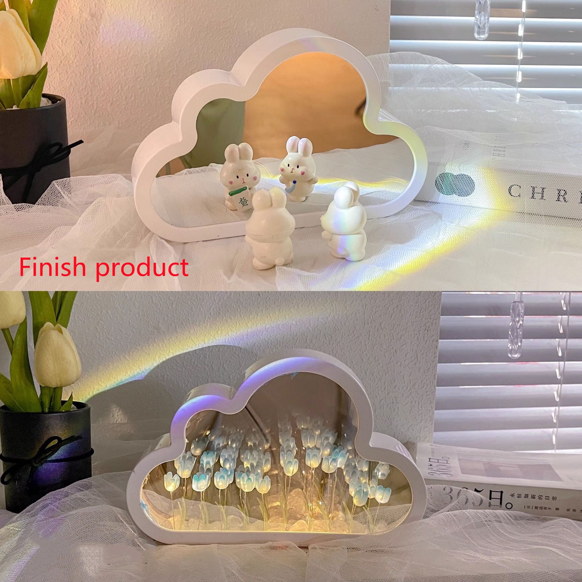 Tulipán Lámpara de Noche Material DIY Nube Tulipanes Lámpara de Noche Espejos Decorativos Marco de Fotos Luces de Mesa LED Coreano Creativo Escritorio Dormitorio Hecho a Mano Regalos de Cumpleaños