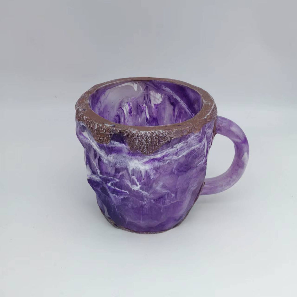 Tazas de café de resina con minerales y cristales de 400 ml con asas Elegante taza de imitación de mineral y cristal para decoración de oficina y hogar, regalo de Navidad, utensilios de cocina