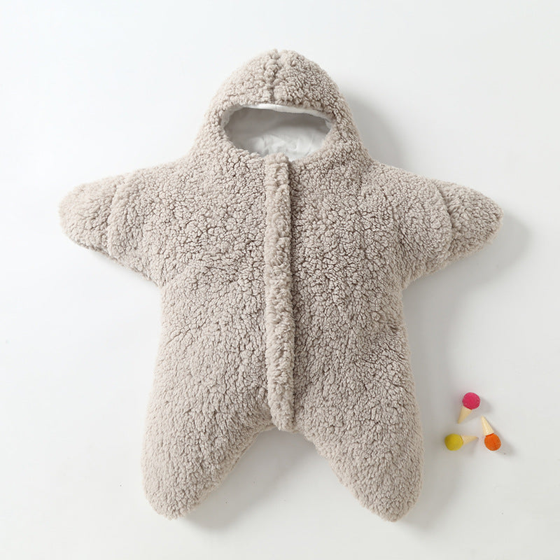 Saco de Dormir de Terciopelo de Cordero para Bebé Estrella de Mar, Cómodo para Recién Nacido, Masculino y Femenino, para Salidas, Edredón de Invierno, Acolchado de Algodón Grueso