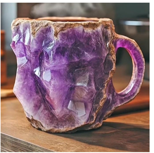 Tazas de café de resina con minerales y cristales de 400 ml con asas Elegante taza de imitación de mineral y cristal para decoración de oficina y hogar, regalo de Navidad, utensilios de cocina