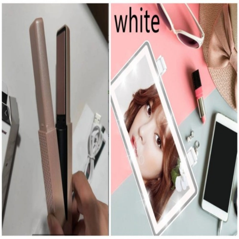Plancha de pelo inalámbrica USB, mini rizador de cerámica, 3 temperaturas constantes, plancha plana portátil para viajes