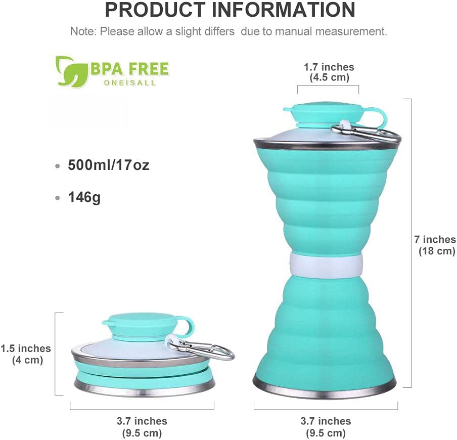 Botella de agua de silicona de 500 ml, plegable, a prueba de fugas, portátil, para deportes, viajes, para actividades al aire libre, gimnasio, senderismo, utensilios de cocina reutilizables
