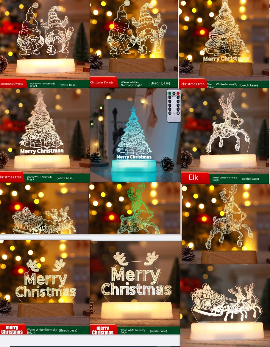 Decoración de Navidad Lámpara 3D Acrílico LED Luces Nocturnas Año Nuevo Día de San Valentín Regalo de Navidad para Niños Adornos Navideños