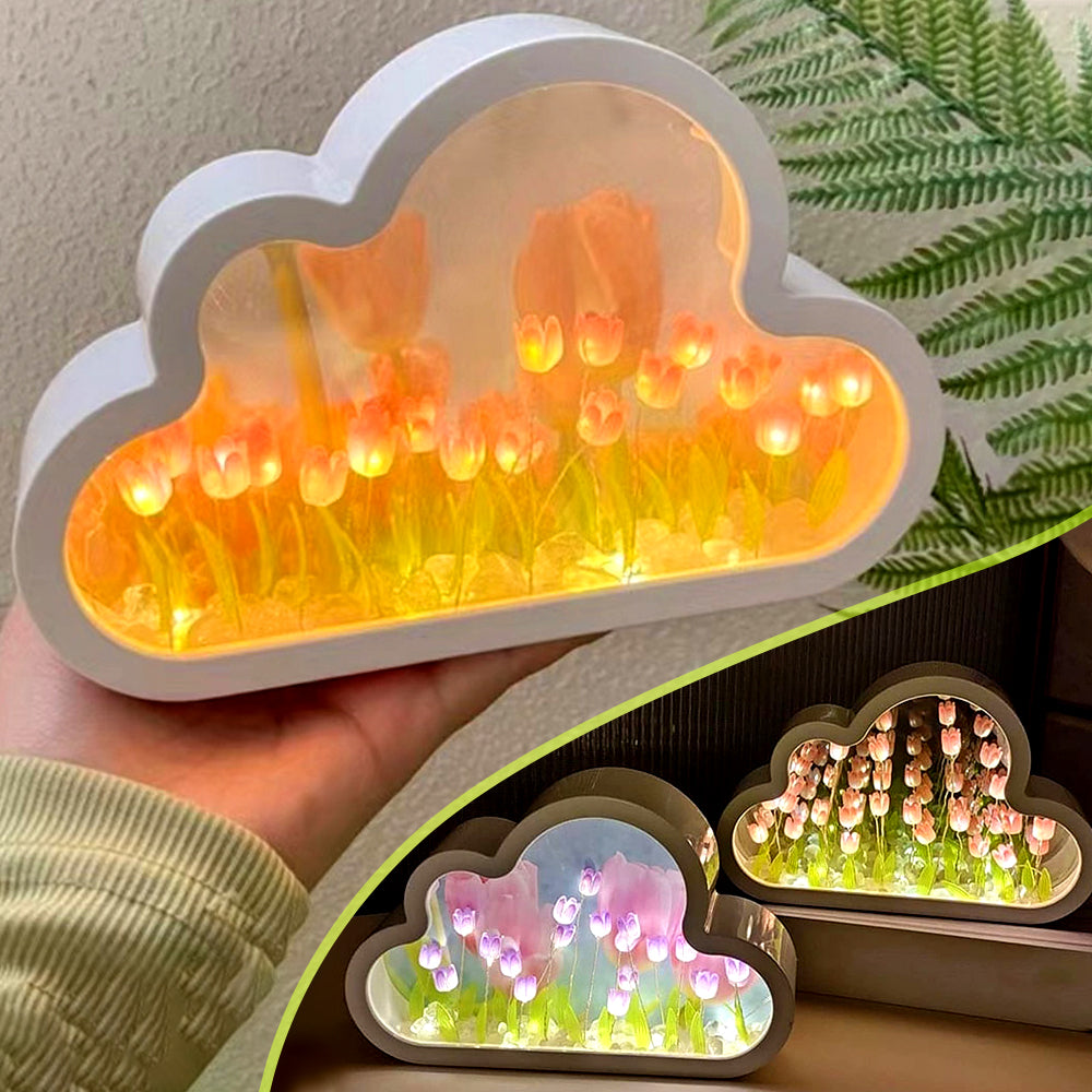 Tulipán Lámpara de Noche Material DIY Nube Tulipanes Lámpara de Noche Espejos Decorativos Marco de Fotos Luces de Mesa LED Coreano Creativo Escritorio Dormitorio Hecho a Mano Regalos de Cumpleaños