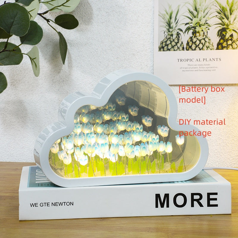 Tulipán Lámpara de Noche Material DIY Nube Tulipanes Lámpara de Noche Espejos Decorativos Marco de Fotos Luces de Mesa LED Coreano Creativo Escritorio Dormitorio Hecho a Mano Regalos de Cumpleaños