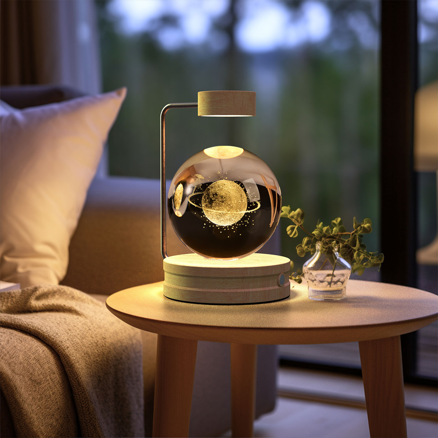 Luz de noche de bola de cristal con dinosaurio cósmico para interior, USB, luz cálida para mesita de noche, regalo de cumpleaños