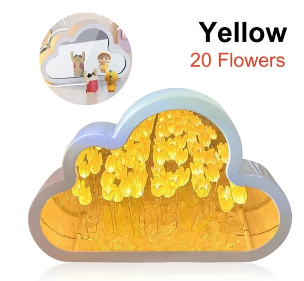 Tulipán Lámpara de Noche Material DIY Nube Tulipanes Lámpara de Noche Espejos Decorativos Marco de Fotos Luces de Mesa LED Coreano Creativo Escritorio Dormitorio Hecho a Mano Regalos de Cumpleaños