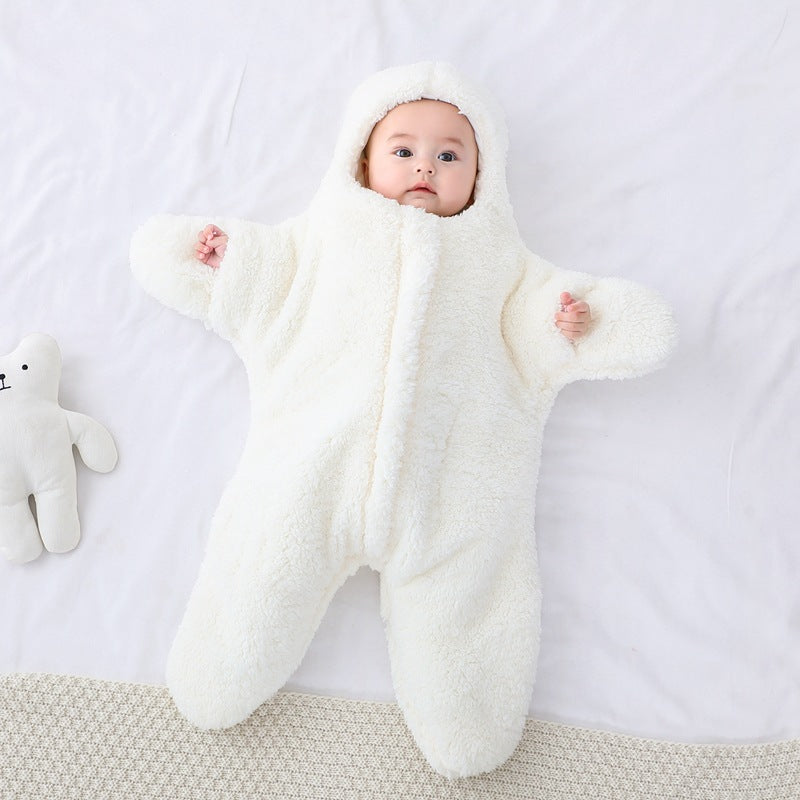 Saco de Dormir de Terciopelo de Cordero para Bebé Estrella de Mar, Cómodo para Recién Nacido, Masculino y Femenino, para Salidas, Edredón de Invierno, Acolchado de Algodón Grueso