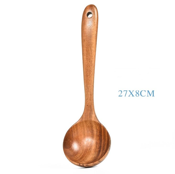Cuchara de madera de teca natural, cucharón, espátula, colador de arroz, espumadera de sopa, juego de utensilios de cocina, cuchara, cucharon, herramientas y aparatos de cocina
