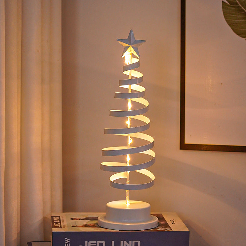 Adorno de mesa en espiral de hierro forjado con luz LED para árbol de Navidad, lámpara de escritorio para dormitorio, luz nocturna para ambiente navideño