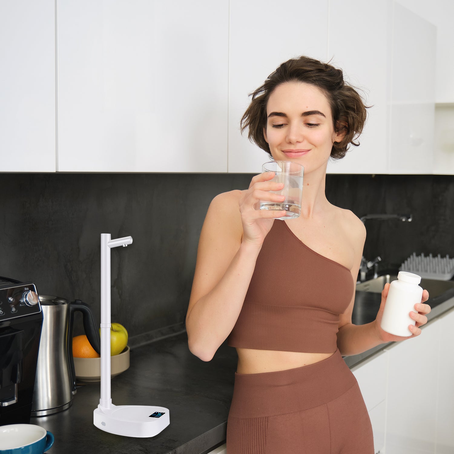 Dispensador de agua con extensión Tupe, dispensador automático de agua embotellada de escritorio, dispensador de agua recargable con soporte