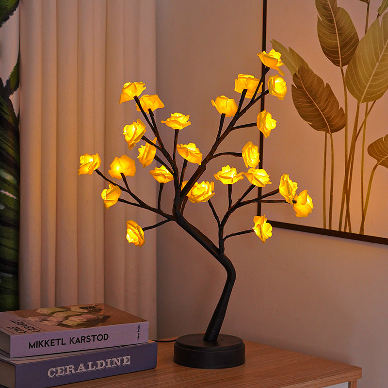 Lámpara de mesa, árbol de flores, lámparas de rosas, luces de noche LED, USB, regalos para decoración de bodas, San Valentín y Navidad