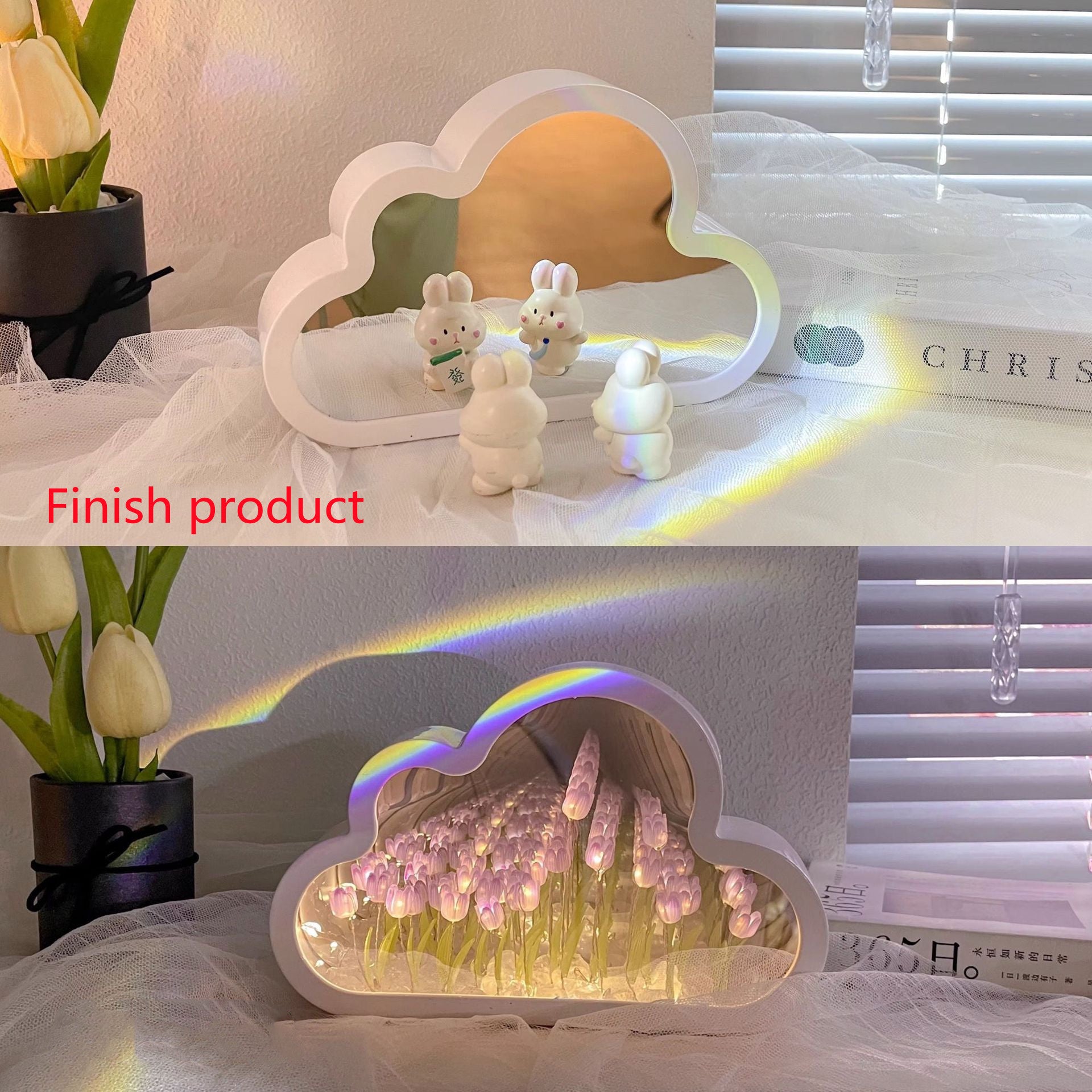 Tulipán Lámpara de Noche Material DIY Nube Tulipanes Lámpara de Noche Espejos Decorativos Marco de Fotos Luces de Mesa LED Coreano Creativo Escritorio Dormitorio Hecho a Mano Regalos de Cumpleaños