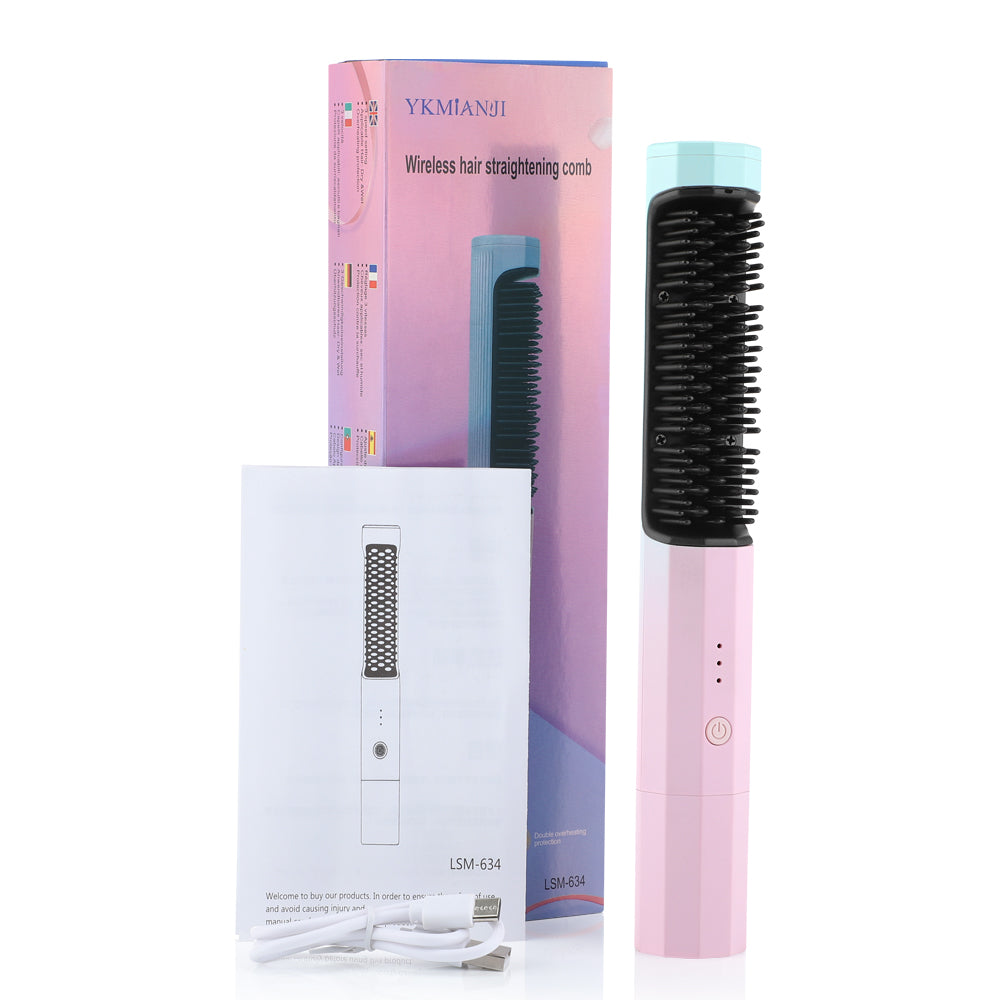 Peine Alisador Recargable para Cabello, Alisador Inalámbrico, Rizador, Estilizador, Doble Uso, Portátil para Viajes, Carga USB