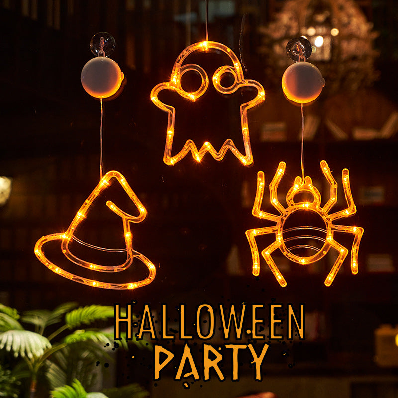 Luces LED colgantes de Halloween para ventana, araña, calabaza, fantasma colgante, luces de atmósfera de terror, luces decorativas para fiestas navideñas, decoración del hogar