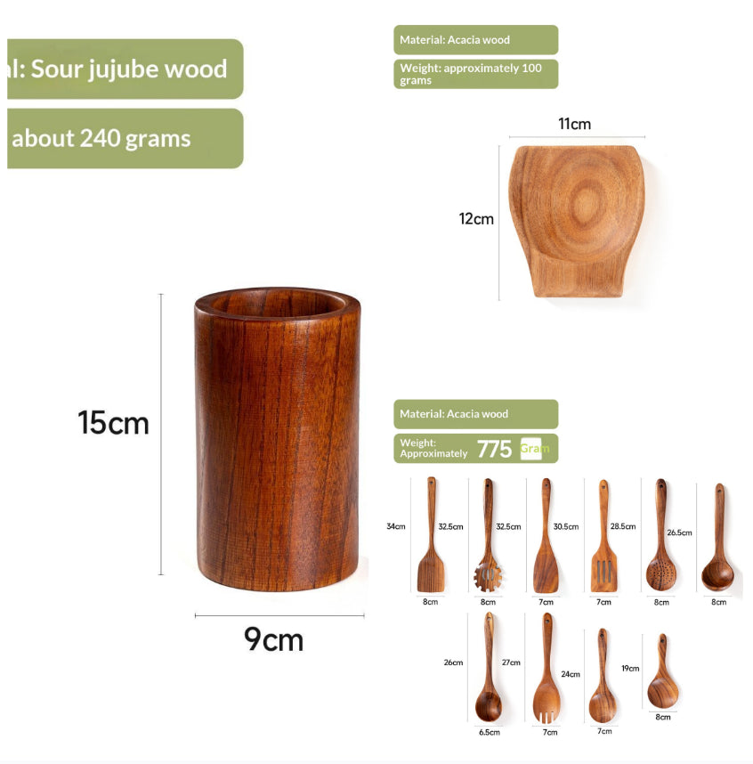 Chinese Elm Wooden Spatula Non-Stick Cookware Set