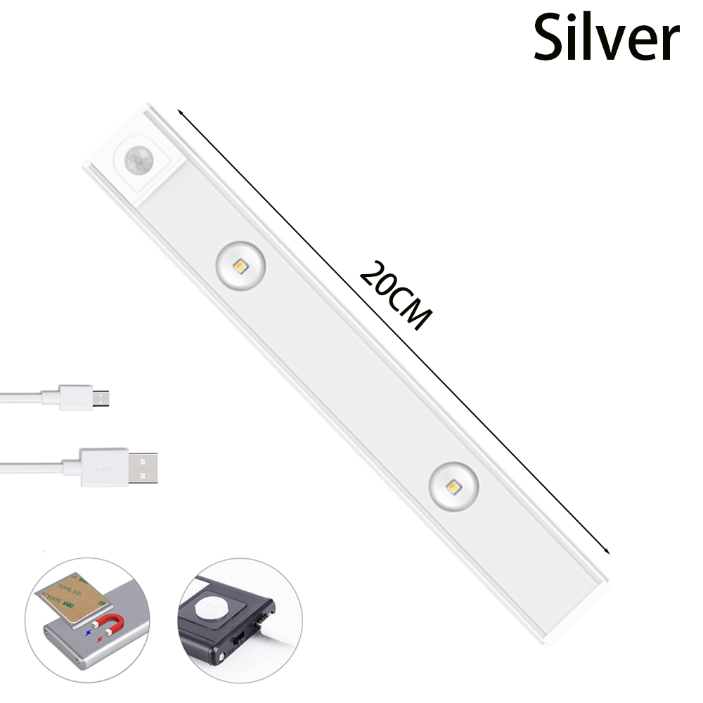 Luz de noche LED USB con sensor de movimiento, luz LED inalámbrica fina para enfriador de vino, para gabinetes de cocina, dormitorios, armarios, iluminación interior