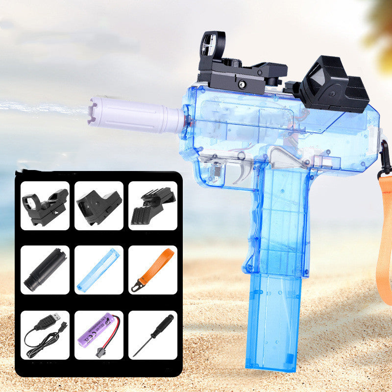 Pistola de agua eléctrica Uzi con chorro, potente pistola de agua para niños, juguete de pistola de agua totalmente automática, de largo alcance, pulverizadora, para exteriores