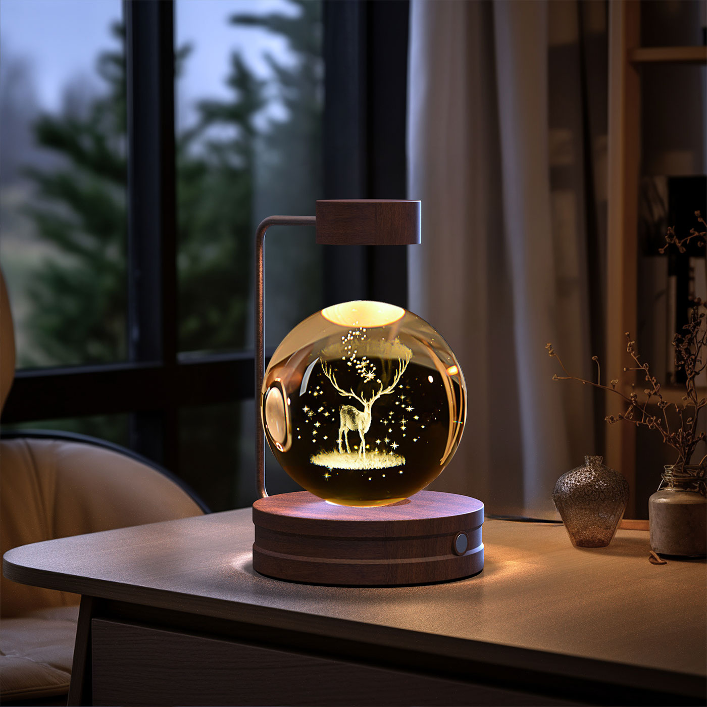 Luz de noche de bola de cristal con dinosaurio cósmico para interior, USB, luz cálida para mesita de noche, regalo de cumpleaños
