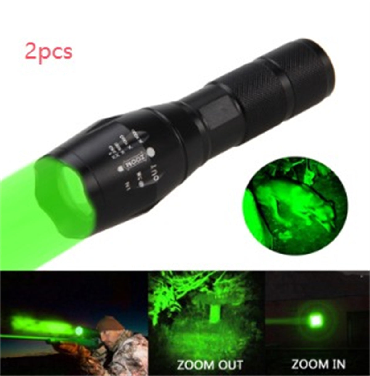 Linterna LED portátil con zoom, linterna de caza con zoom, luz de linterna