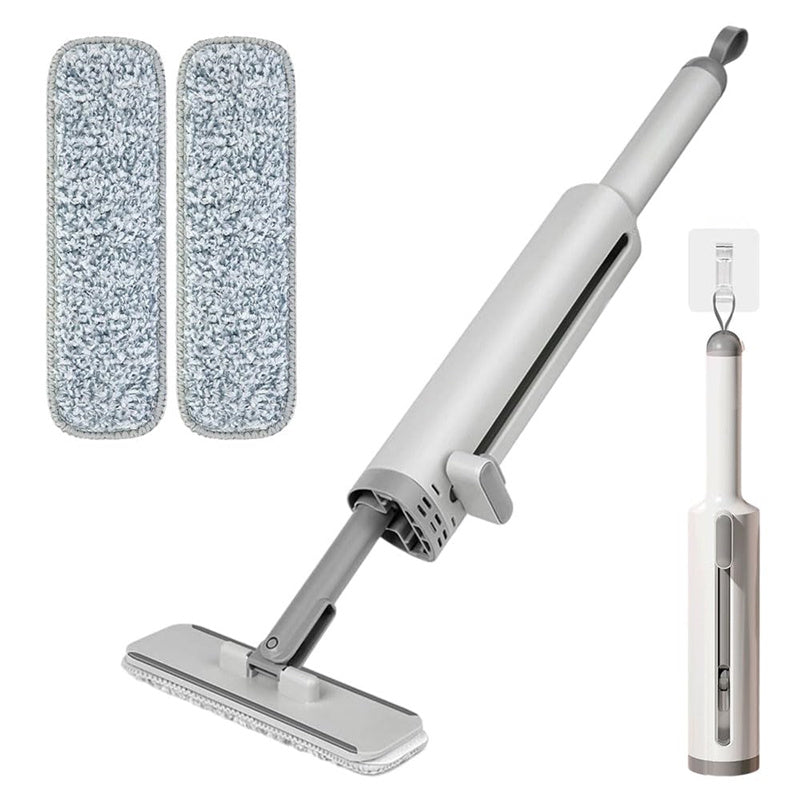 Mopa giratoria de autoescurrido con cepillo para ranuras, mopa plana sin lavado a mano con 2 almohadillas de microfibra reutilizables, mopa de microfibra para uso en húmedo y seco, mopa plana autoescurridora para limpieza de suelos