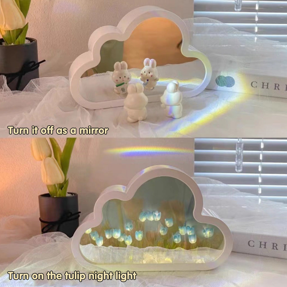 Tulipán Lámpara de Noche Material DIY Nube Tulipanes Lámpara de Noche Espejos Decorativos Marco de Fotos Luces de Mesa LED Coreano Creativo Escritorio Dormitorio Hecho a Mano Regalos de Cumpleaños