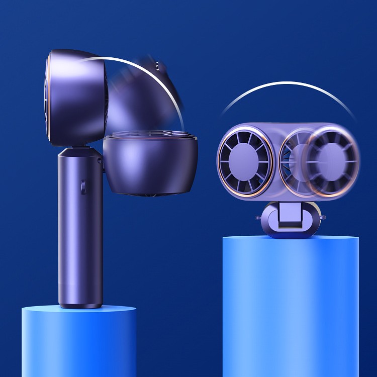 Ventilador portátil USB de mano, plegable, para colgar en el cuello, 5 velocidades, recargable por USB con pantalla.