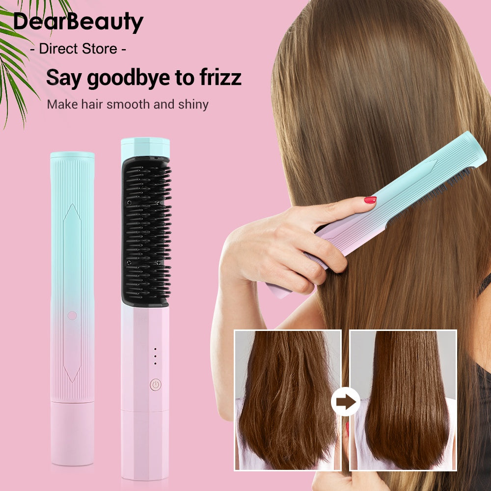 Peine Alisador Recargable para Cabello, Alisador Inalámbrico, Rizador, Estilizador, Doble Uso, Portátil para Viajes, Carga USB