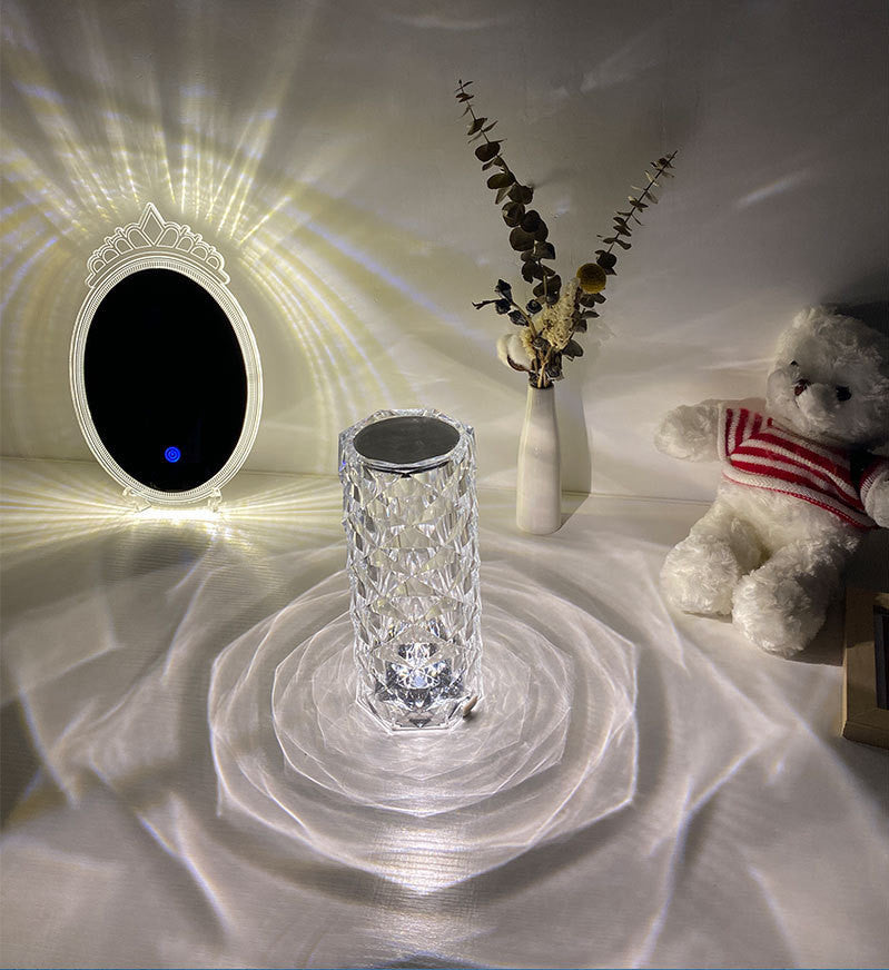 Lámparas de mesa LED románticas con forma de rosa de diamante para dormitorio, sala de estar, fiesta, cena, decoración, luces creativas