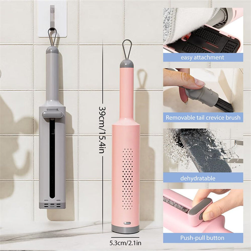 Mopa giratoria de autoescurrido con cepillo para ranuras, mopa plana sin lavado a mano con 2 almohadillas de microfibra reutilizables, mopa de microfibra para uso en húmedo y seco, mopa plana autoescurridora para limpieza de suelos