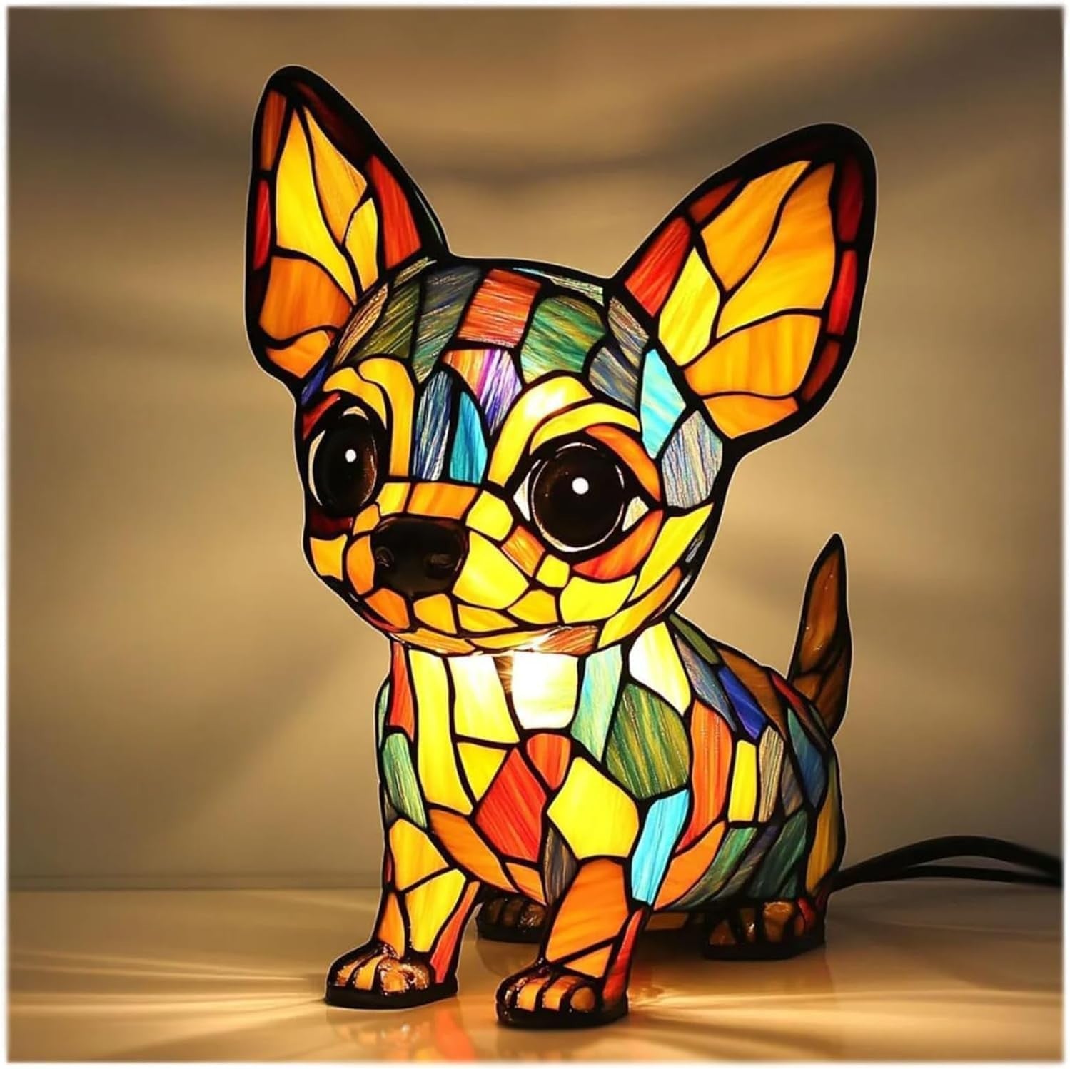 Lámpara decorativa de perro extraño y colorido de resina