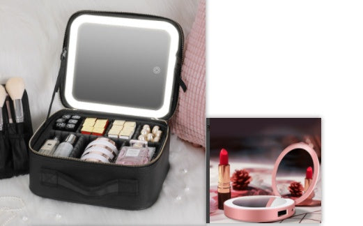 Estuche cosmético LED inteligente con espejo, bolsa cosmética, bolsa de almacenamiento portátil de moda de gran capacidad, bolsas de maquillaje de viaje