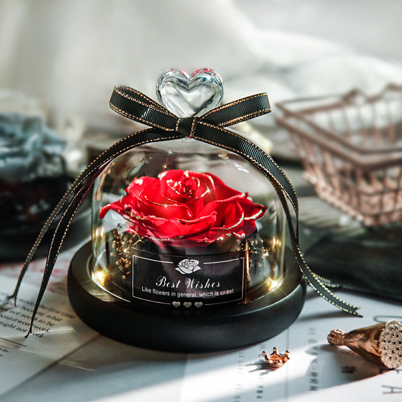 Día de San Valentín Navidad Flores Secas Para Decoración del Hogar Regalos de Boda Flores Secas Rosa Eterna Real Decoración del Hogar con LED en Cristal