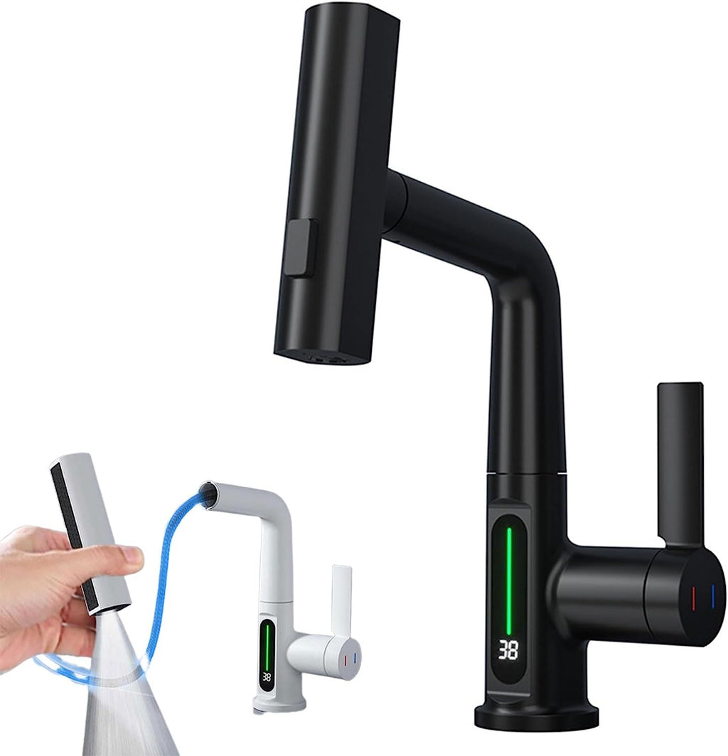 Grifo extensible con pantalla digital inteligente para lavabo, rotación con pantalla digital de temperatura