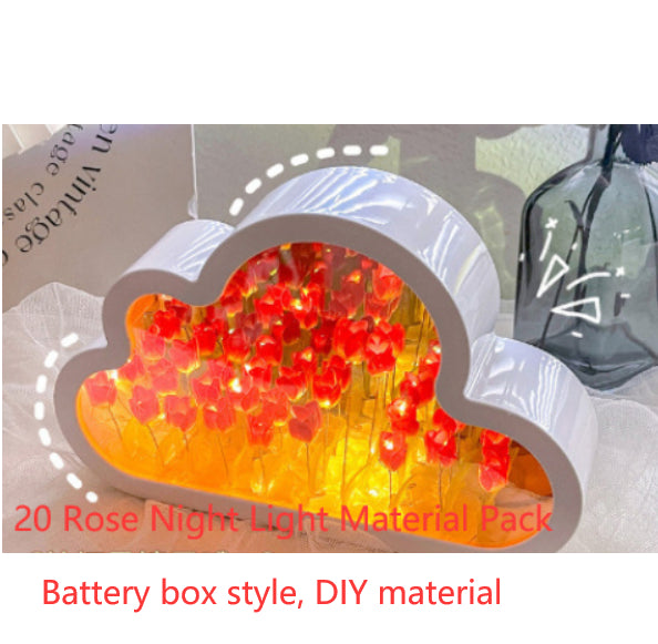 Tulipán Lámpara de Noche Material DIY Nube Tulipanes Lámpara de Noche Espejos Decorativos Marco de Fotos Luces de Mesa LED Coreano Creativo Escritorio Dormitorio Hecho a Mano Regalos de Cumpleaños