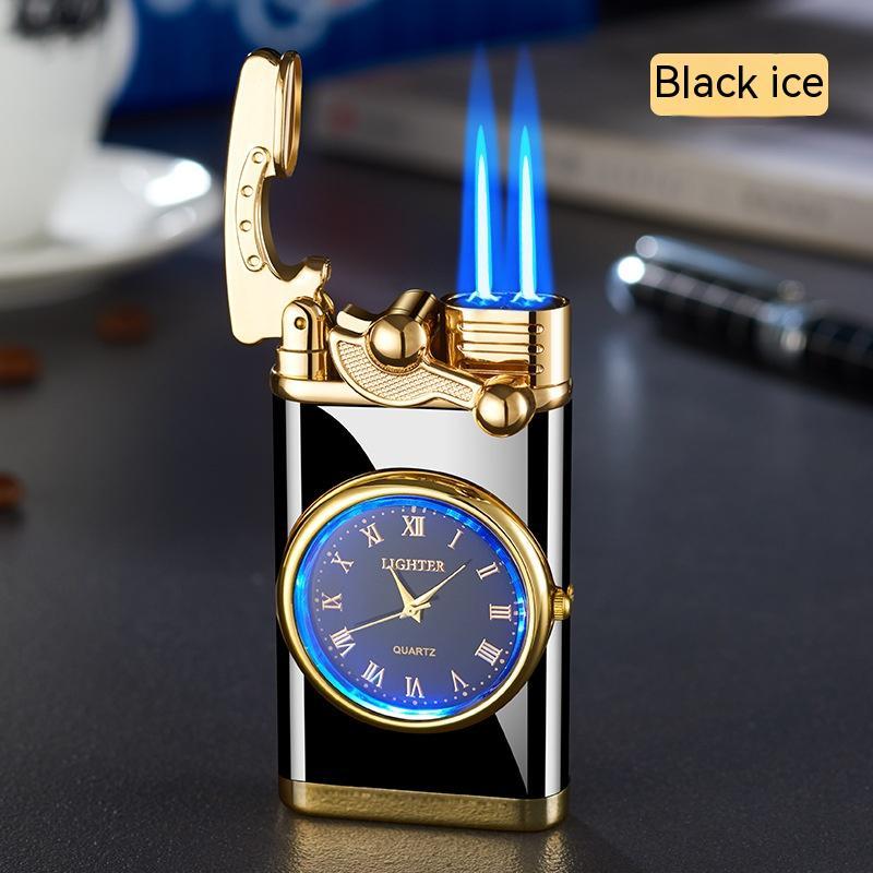Nuevo encendedor con brazo oscilante de reloj eléctrico, encendido automático, llama azul recta, encendedor creativo con esfera real, recargable a prueba de viento, regalo para hombre.