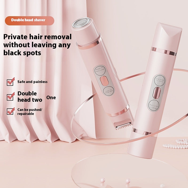 Depiladora eléctrica de doble cabezal, indolora para mujer, dispositivo de depilación para bikini, recortador automático de vello en axilas, rostro, labios y piernas