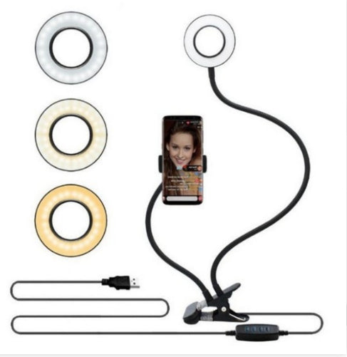 Anillo de luz LED para selfies para transmisión en vivo, luz de maquillaje ajustable con soporte de 8 cm