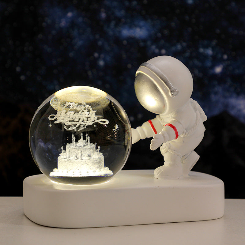 Luces nocturnas de bola de cristal de astronauta de galaxia planetaria brillante con alimentación USB, luz cálida de cabecera, lámpara de noche para regalo de cumpleaños