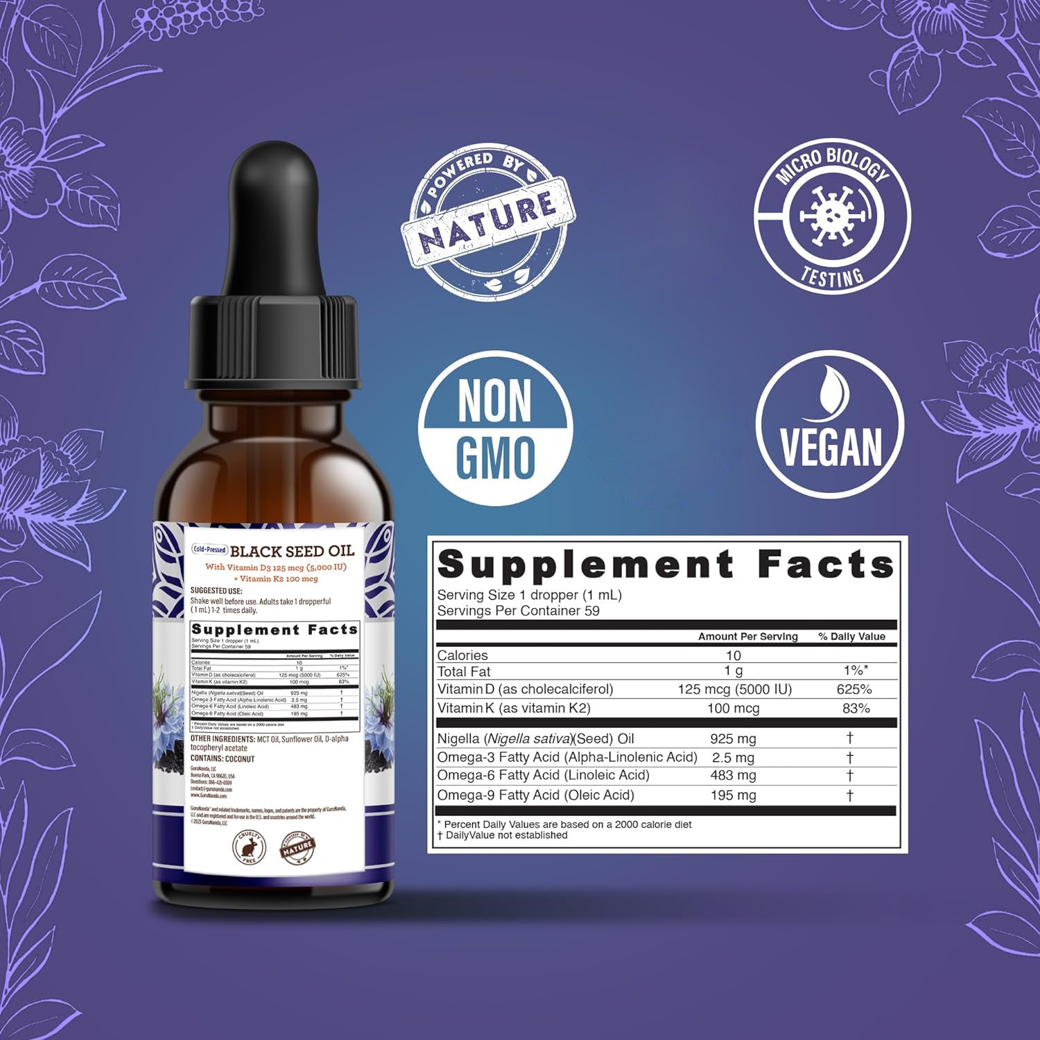 Gotas de aceite de semilla negra contienen vitaminas