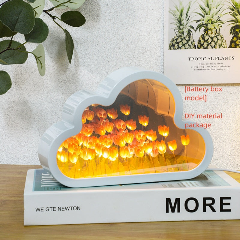 Tulipán Lámpara de Noche Material DIY Nube Tulipanes Lámpara de Noche Espejos Decorativos Marco de Fotos Luces de Mesa LED Coreano Creativo Escritorio Dormitorio Hecho a Mano Regalos de Cumpleaños