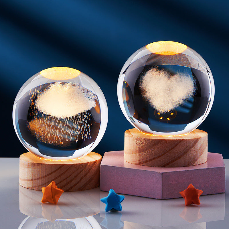 Lámpara de Noche Brillante del Sistema Solar Tallada en 3D Bola de Cristal, Lámpara de Cabecera Cálida, Regalo para Niños y Festivales