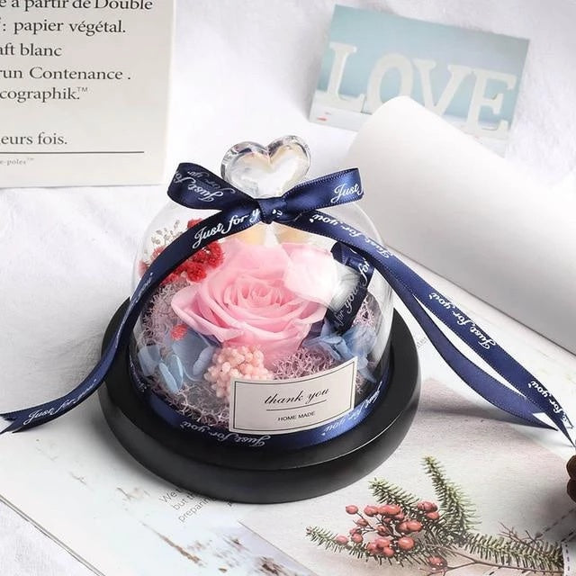 Día de San Valentín Navidad Flores Secas Para Decoración del Hogar Regalos de Boda Flores Secas Rosa Eterna Real Decoración del Hogar con LED en Cristal
