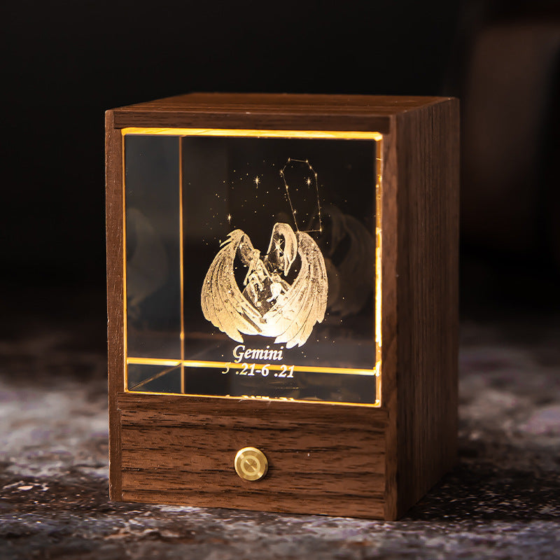 Lámpara de Mesa LED de Cristal con Alimentación USB, Luz Nocturna de Constelación para Decoración de Dormitorio