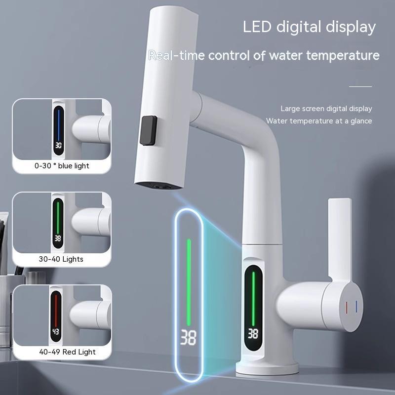 Grifo extensible con pantalla digital inteligente para lavabo, rotación con pantalla digital de temperatura