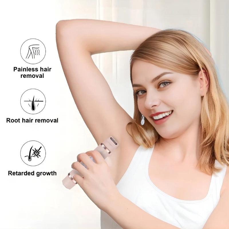 Depiladora eléctrica de doble cabezal, indolora para mujer, dispositivo de depilación para bikini, recortador automático de vello en axilas, rostro, labios y piernas