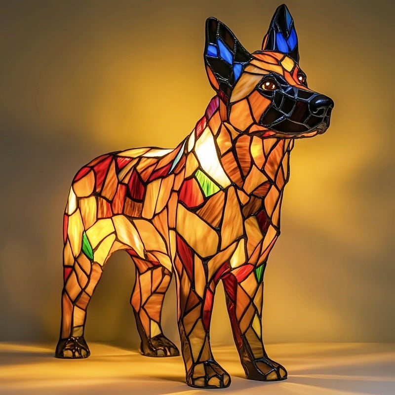 Lámpara decorativa de perro extraño y colorido de resina