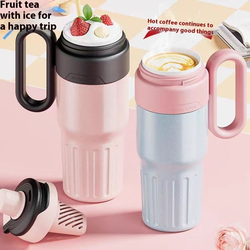 Taza térmica de doble bebida degradada de 780 ml de acero inoxidable con tapa, taza de café, termo, vaso de gran capacidad con pajita para hombre y mujer